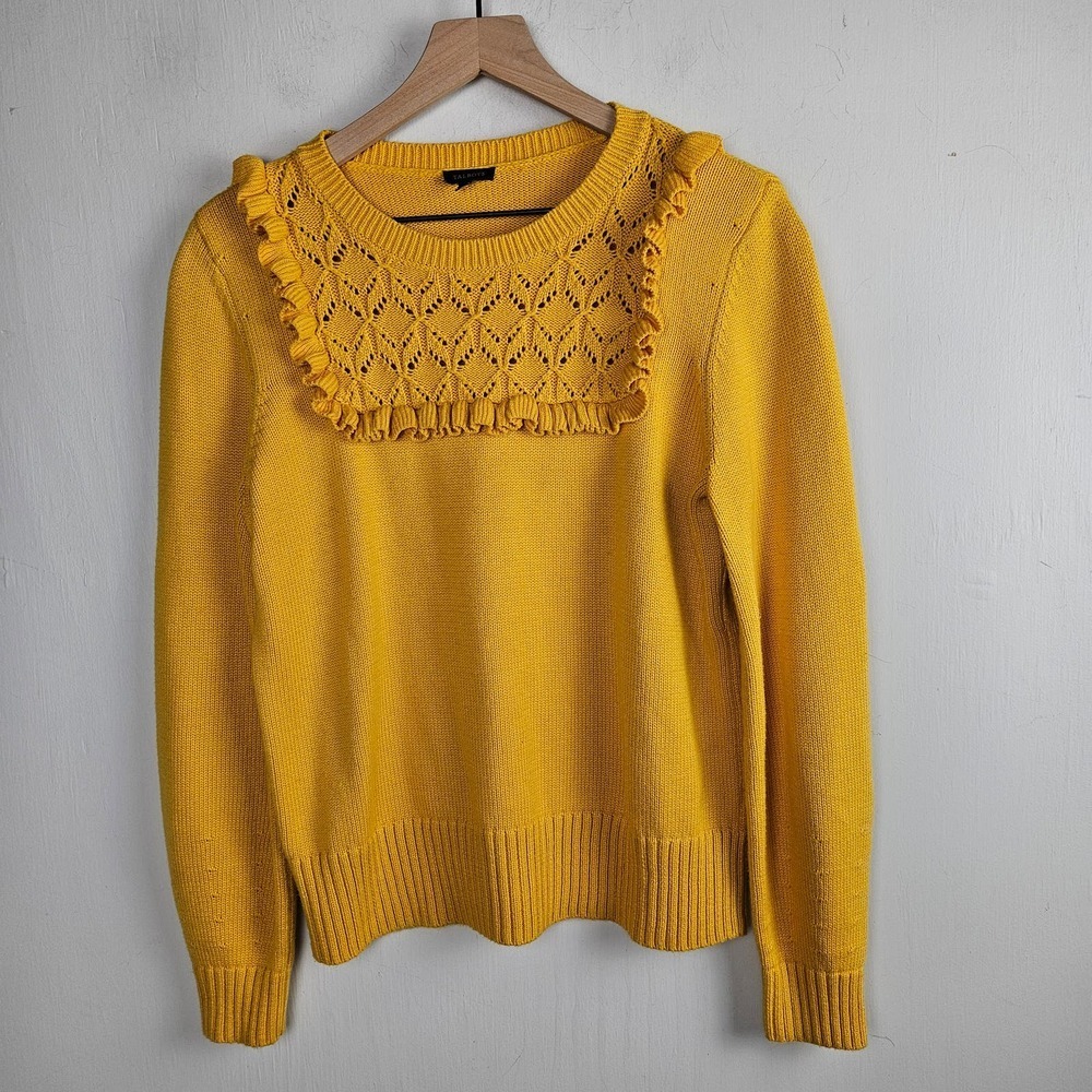 Talbots‎ Ruffle Bib Front Pullover Sweater M Marigold Yellow Gold